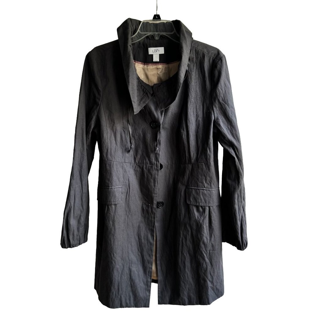 Ann Taylor Loft Coat Women's Gray Lined Pockets Mid-Length Button Front Sz Large - Picture 6 of 6